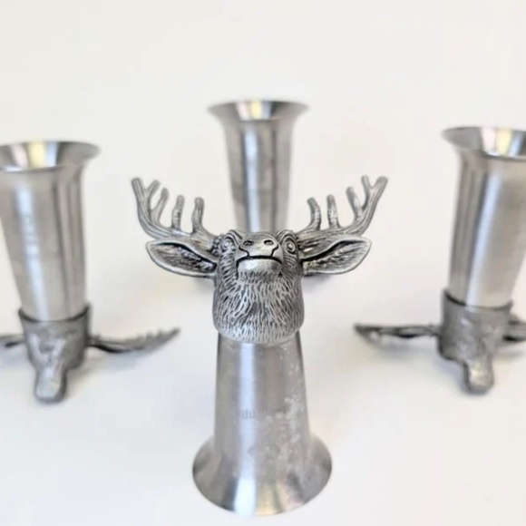 🦌 Vintage Jägermeister Stag Head Pewter Shot Glasses / Shooters - Set of 4 🦌 - Picture 6 of 8